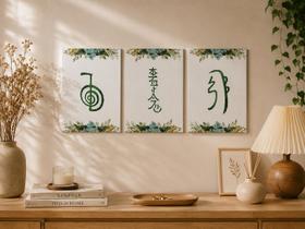 Kit 3 Quadros Decorativos Reiki Usui Cho Ku Rei para Ambientes Zen