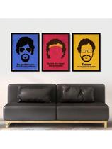 Kit 3 Quadros Decorativos Renato, Cazuza e Raul Seixas