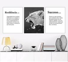 Kit 3 Quadros Decorativos Resiliência Tigre E Sucesso 30X40