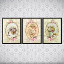 Kit 3 Quadros Decorativos Retrô Jardinagem 24x18cm - com vidro
