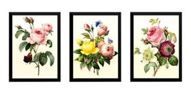 Kit 3 Quadros Decorativos Rosas Vintage Arte Molduradas