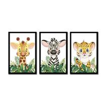 Kit 3 Quadros Decorativos Safari 1 Madeira Mdf Adesivado
