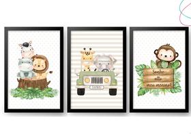 Kit 3 Quadros Decorativos - Safari Aquarela Bege Kit 3 Quadros Decorativos - Safari Aquarela Bege