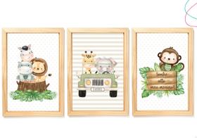 Kit 3 Quadros Decorativos - Safari Aquarela Bege Kit 3 Quadros Decorativos - Safari Aquarela Bege
