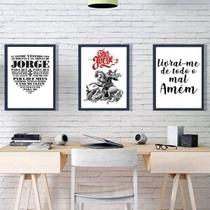 Kit 3 Quadros Decorativos São Jorge 45X34 C/Vidro - Branca Kit 3 Quadros Decorativos São Jorge 45X34 C/Vidro - Branca