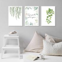 Kit 3 Quadros Decorativos Seja Grato - Plantas 24x18cm - com vidro