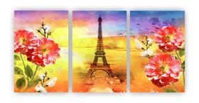 Kit 3 quadros decorativos torre eiffel floral mdf a4 20x29