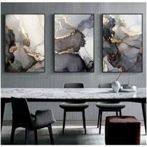 kit 3 Quadros Decorativos Trio Abstrato Moderno Cimento Queimado Gold