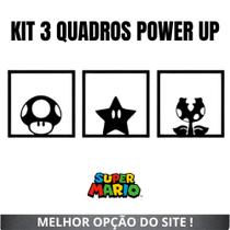 Kit 3 Quadros Decorativos Vazados Power up mario em MDF Gamer Geek