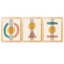 Kit 3 Quadros Decorativos Verde Folhagem Natureza Plantas Boho com Moldura Natural 30x40cm