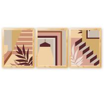 Kit 3 Quadros Decorativos Verde Folhagem Natureza Plantas Boho com Moldura Natural 30x40cm