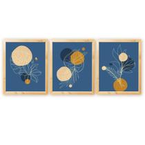 Kit 3 Quadros Decorativos Verde Folhagem Natureza Plantas Boho com Moldura Natural 40cm