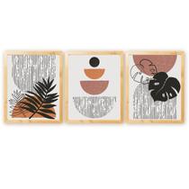 Kit 3 Quadros Decorativos Verde Folhagem Natureza Plantas Boho com Moldura Natural e vidro