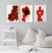 Kit 3 Quadros Decorativos Vermelhos- Formas Abstratas 33x24cm - com vidro