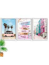 Kit 3 Quadros Decorativos Viagens Internacionais Kit 3 Quadros Decorativos Viagens Internacionais