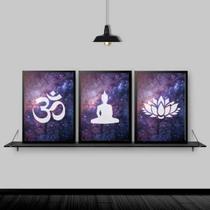 Kit 3 Quadros Decorativos Zen Buda Universo 33X24Cm Branca