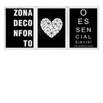 Kit 3 Quadros Decorativos Zona De Conforto Coração