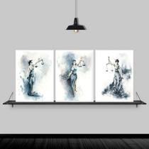 Kit 3 Quadros Deusa Da Justiça Aquarela Azul 24X18Cm - Preta Kit 3 Quadros Deusa Da Justiça Aquarela Azul 24X18Cm - Preta