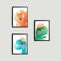 Kit 3 Quadros Dinossaurinhos Fofos 24x18cm - com vidro Kit 3 Quadros Dinossaurinhos Fofos 24x18cm - com vidro