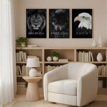 Kit 3 Quadros Disciplina Execução Foco Motivação Moldura