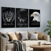Kit 3 Quadros Disciplina Execução Foco Motivação Moldura