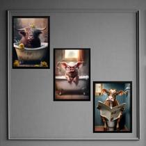 Kit 3 Quadros Divertidos Banheiro De Sítio 45X34Cm - Vidro Kit 3 Quadros Divertidos Banheiro De Sítio 45X34Cm - Vidro