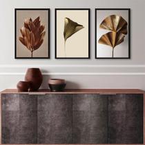 Kit 3 Quadros Elegantes Flores Marrom E Dourado 45x34cm - com vidro Kit 3 Quadros Elegantes Flores Marrom E Dourado 45x34cm - com vidro