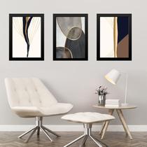 Kit 3 Quadros Elegantes Neutros Abstratos 24x18cm - com vidro