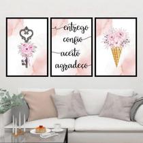 Kit 3 Quadros Entrego Aceito Confio Agradeço 24X18Cm