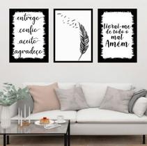 Kit 3 Quadros Entrego, Confio e Aceito 33x24cm - com vidro