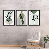 Kit 3 Quadros Estilo Boho Folhas Verdes 24X18Cm