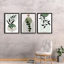 Kit 3 Quadros Estilo Boho Folhas Verdes 33x24cm Kit 3 Quadros Estilo Boho Folhas Verdes 33x24cm