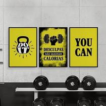 Kit 3 Quadros Exercício Funcional You Can 24X18Cm Preta