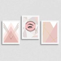 Kit 3 Quadros Extensão De Cílios 33X24Cm - Com Vidro