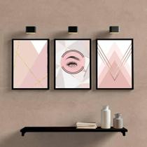 Kit 3 Quadros Extensão De Cílios 45X34Cm Moldura Branca