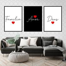 Kit 3 Quadros Família, Amor e Deus 24x18cm - com vidro Kit 3 Quadros Família, Amor e Deus 24x18cm - com vidro