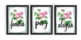 Kit 3 Quadros Familia Paz Alegria Com Flores Presente Mãe Kit 3 Quadros Familia Paz Alegria Com Flores Presente Mãe