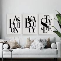 Kit 3 Quadros Fashion Beauty Style 33X24 C/Vidro - Branca Kit 3 Quadros Fashion Beauty Style 33X24 C/Vidro - Branca
