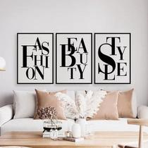 Kit 3 Quadros Fashion Beauty Style 45X34Cm - Madeira Preta Kit 3 Quadros Fashion Beauty Style 45X34Cm - Madeira Preta