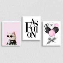 Kit 3 Quadros Fashion Moda Rosa E Preto 33x24cm Kit 3 Quadros Fashion Moda Rosa E Preto 33x24cm