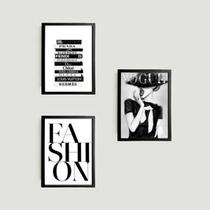 Kit 3 Quadros Fashion Preto e Branco 24x18cm - com vidro