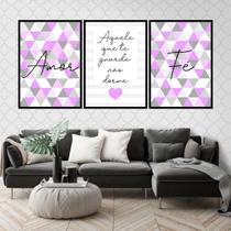 Kit 3 Quadros Fé Amor Geométrico Triângulos 24x18cm - com vidro Kit 3 Quadros Fé Amor Geométrico Triângulos 24x18cm - com vidro