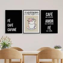 Kit 3 Quadros Fé Café Cafuné 24x18cm