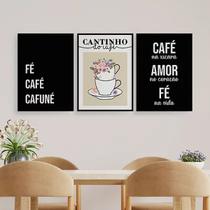 Kit 3 Quadros Fé Café Cafuné 33x24cm - com vidro