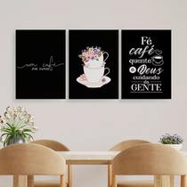Kit 3 Quadros Fé Café E Deus 33x24cm - com vidro Kit 3 Quadros Fé Café E Deus 33x24cm - com vidro