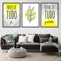 Kit 3 Quadros Fé e Gratidão Amarelo 24x18cm Kit 3 Quadros Fé e Gratidão Amarelo 24x18cm