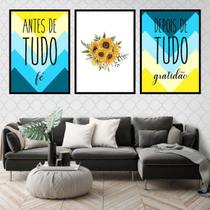 Kit 3 Quadros Fé e Gratidão Girassol 60x40cm Kit 3 Quadros Fé e Gratidão Girassol 60x40cm