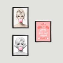 Kit 3 Quadros Feliz Dia Das Mães Divas 45x34cm - com vidro Kit 3 Quadros Feliz Dia Das Mães Divas 45x34cm - com vidro