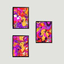 Kit 3 Quadros Figurativos Cantoras 24X18Cm Preto