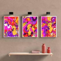 Kit 3 Quadros Figurativos Cantoras 33X24 Com Vidro - Preta